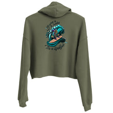 Load image into Gallery viewer, Crop Hoodie. surfing skeleton
