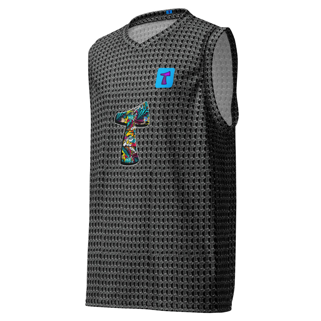 Graffitied Recycled unisex basketball jersey